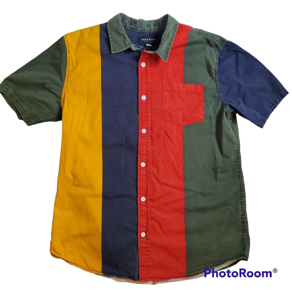 Pacsum Men's Colorblock Button Front Shirt Size Medium